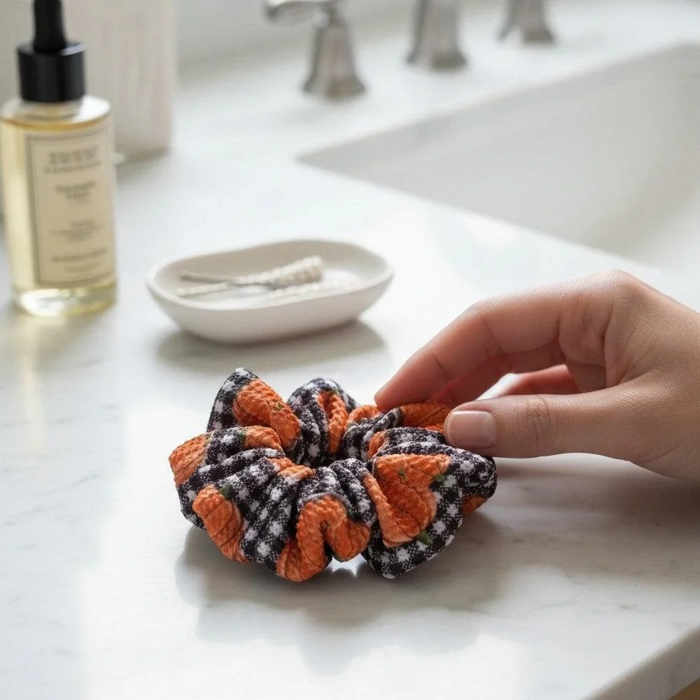 Buffalo Check Pumpkin Hair Scrunchie Accessory